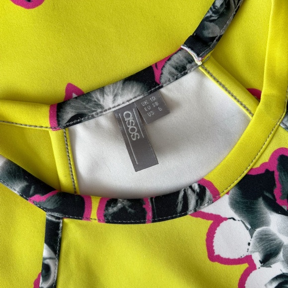 ASOS Lime Yellow Outline Floral Scuba Midi Bodycon Dress Stretch US6 - Picture 13 of 17
